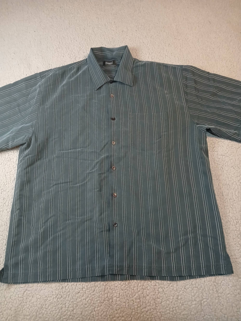 Haggar Mens Shirt Short Sleeve Size XL Button-up Black White Stripes